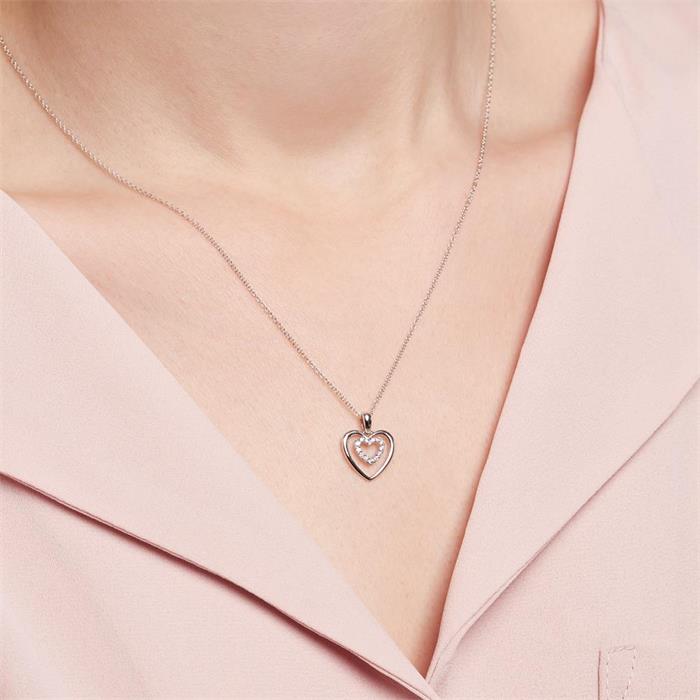 Cadena corazón de oro blanco 14 quilates con diamantes