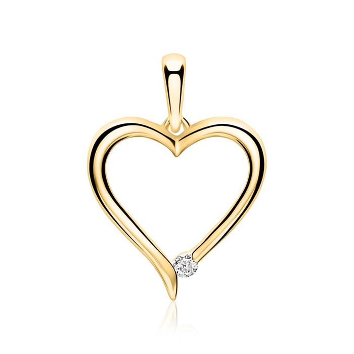 14 quilates cadena de oro corazón con diamante