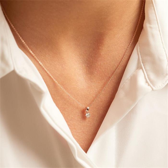 Ladies necklace in 14ct rose gold with diamond