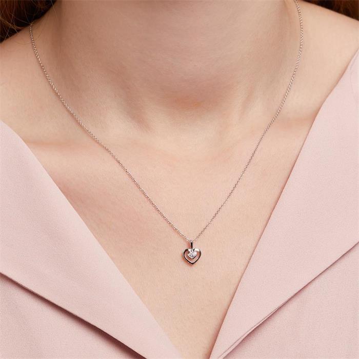 Necklace heart for ladies 14K white gold with diamonds