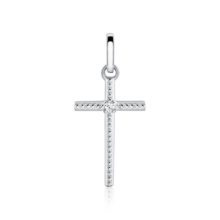 Cross necklace in 14K white gold with diamond