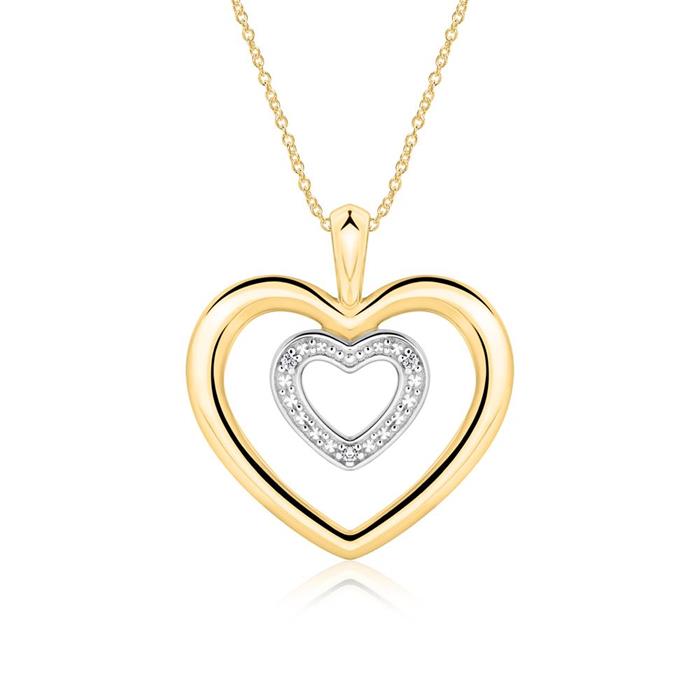 14 quilates cadena de oro corazones con diamantes