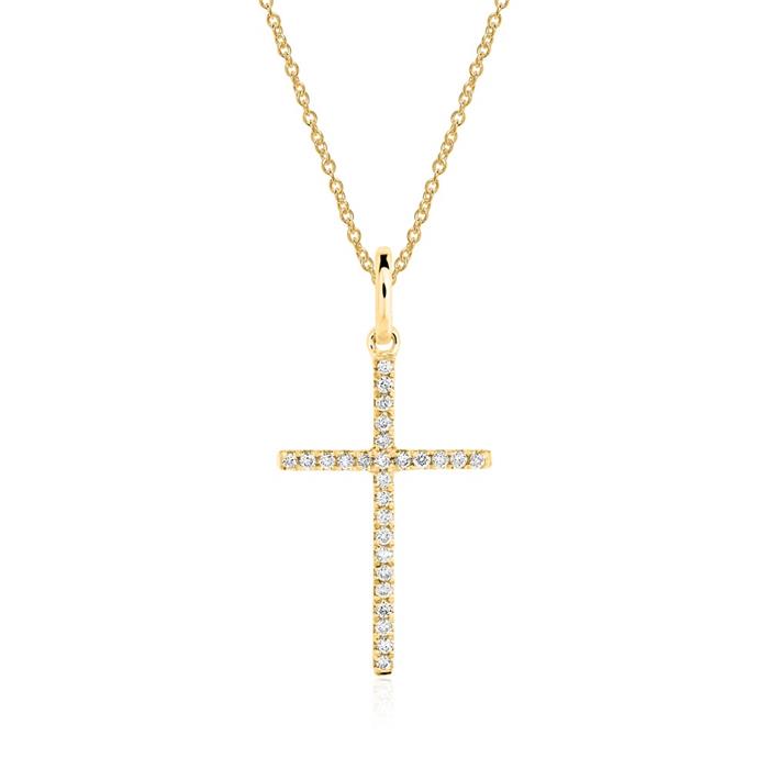 Cross pendant in 14ct gold with diamonds