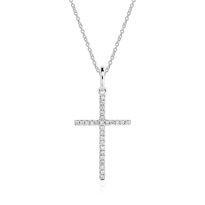 Damen Halskette Kreuz aus 585er Weißgold mit Diamanten