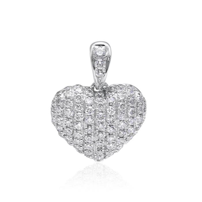 18k witgouden hanger hart met Diamanten, ca. 0.50 ct.