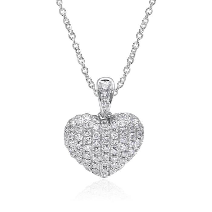 Colgante corazón de oro blanco de 18 quilates con diamantes, aprox. 0,50 ct.