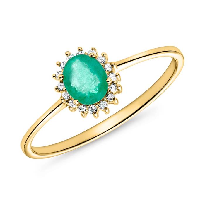 Emerald ring diamonds 0,353 hoops total yellow gold