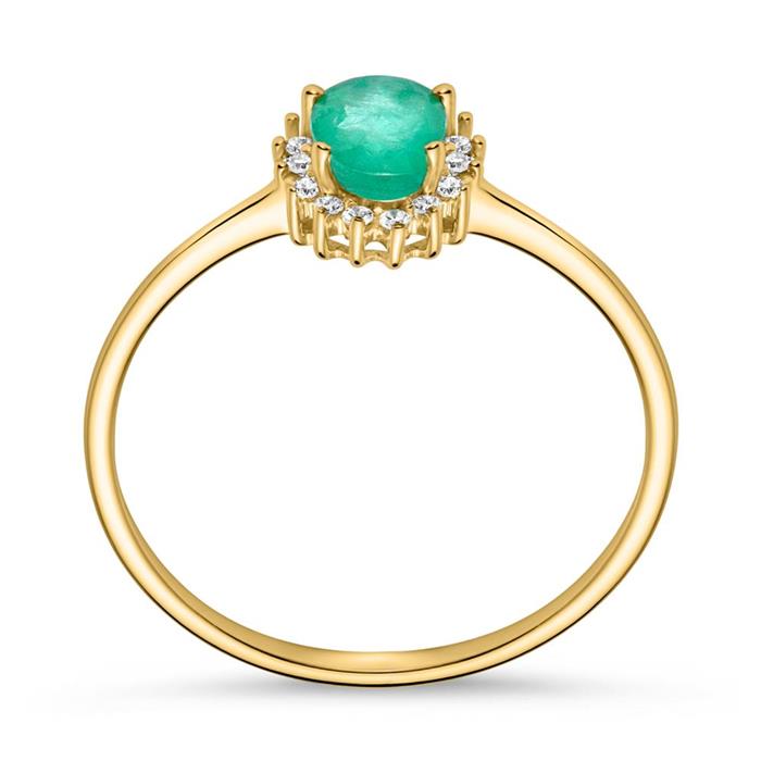 Emerald Ring Diamonds 0,353 Hoops Total Yellow Gold