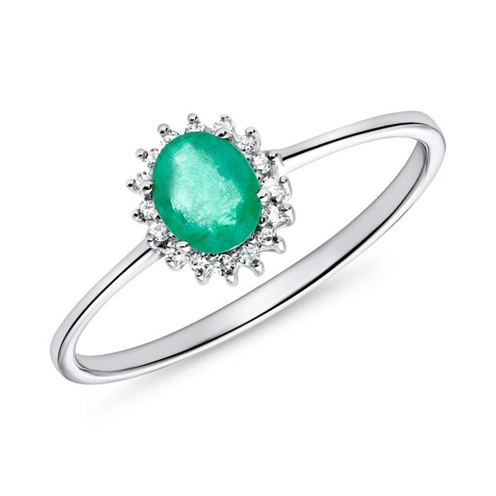 Emerald ring in 14K white gold with diamonds