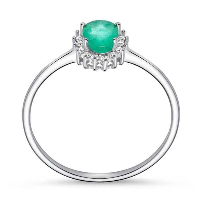 Smaragden ring in 14 karaat witgoud met Diamanten