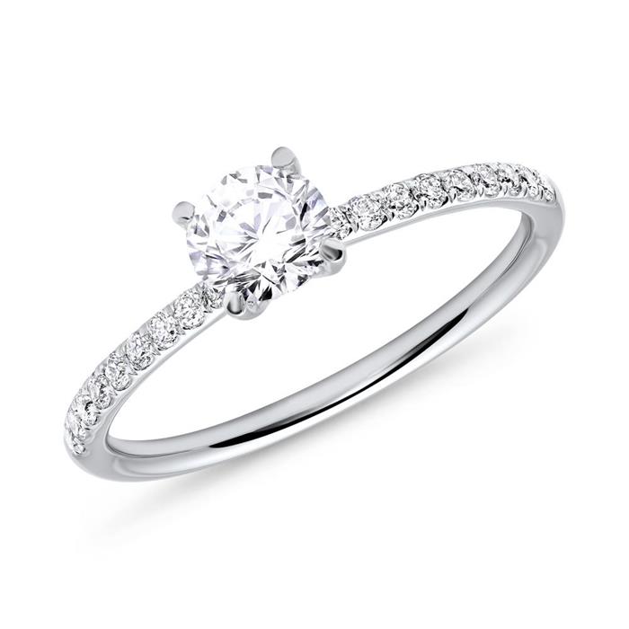 Diamond ring with 0,78ct total 18ct white gold