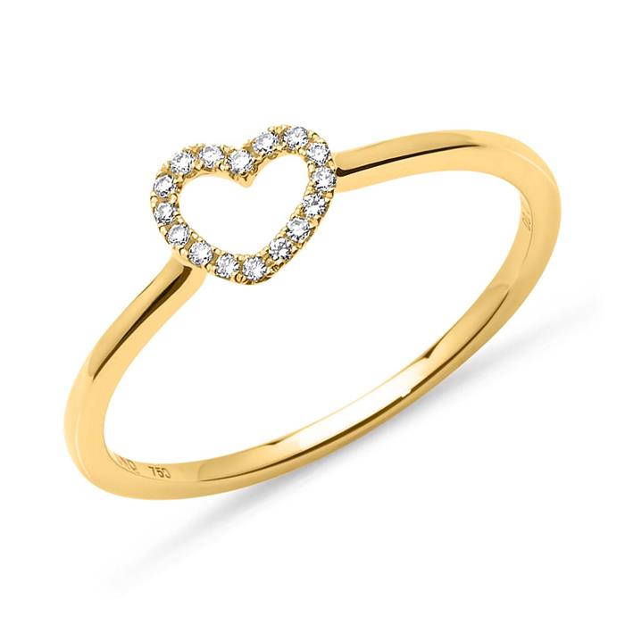 Diamond ring heart 0,07ct 18ct yellow gold