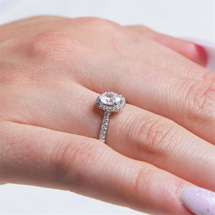 Halo ring 18ct white gold with diamonds