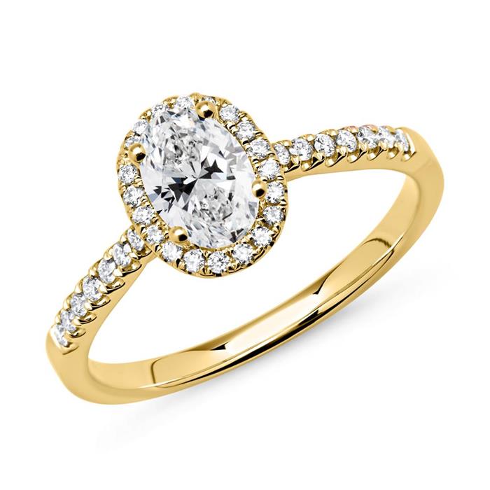 Halo ring 14 carat gold with diamonds