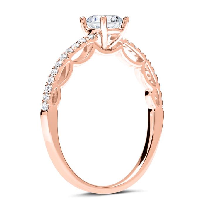 14 quilates anillo de oro rosa con engaste de diamantes