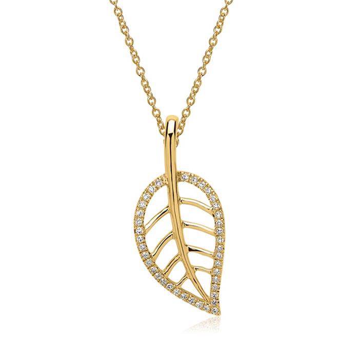 Necklace leaf 14ct gold 39 diamonds 0,11ct