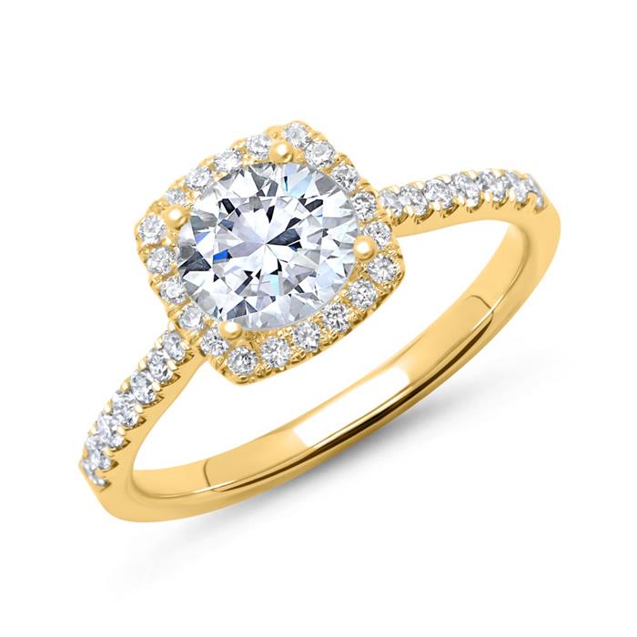Halo ring 14 karaat goud met Diamanten