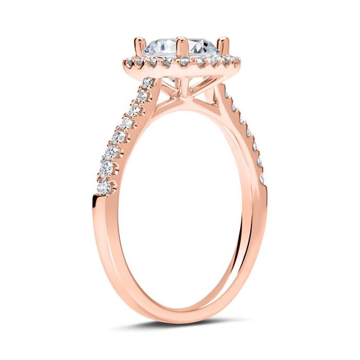 14 karaat roségouden halo ring met Diamanten