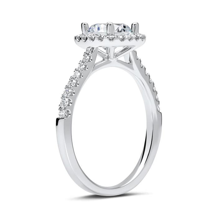 14ct white gold halo ring with diamonds