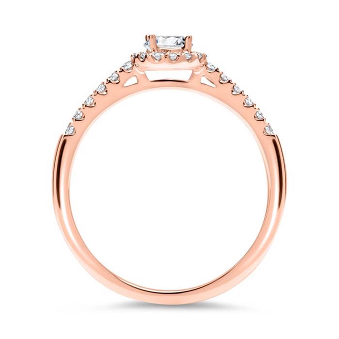 14 karaat roségouden halo ring met Diamanten