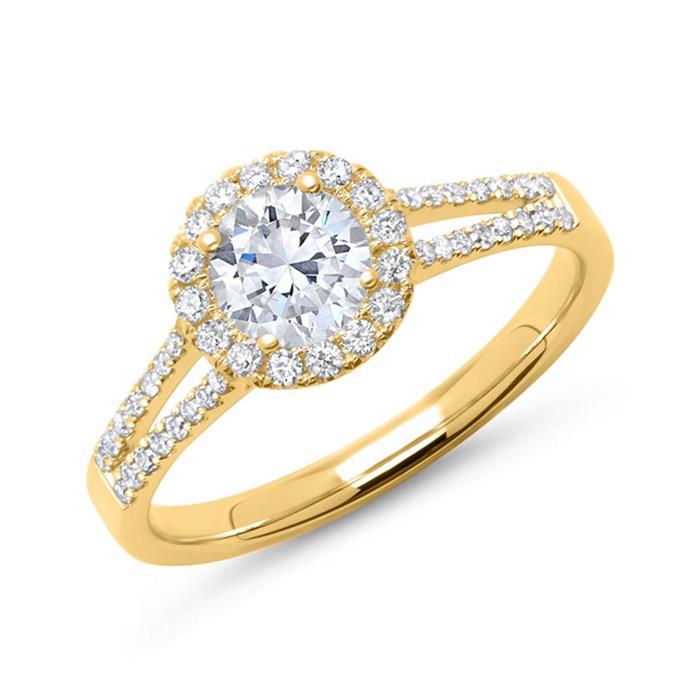 Halo ring 14ct gold with diamonds