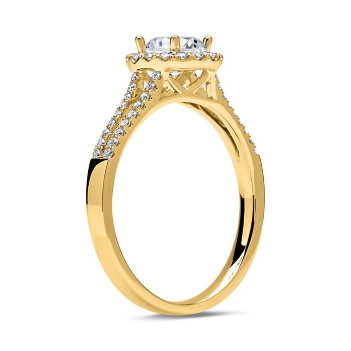 Halo ring 14ct gold with diamonds