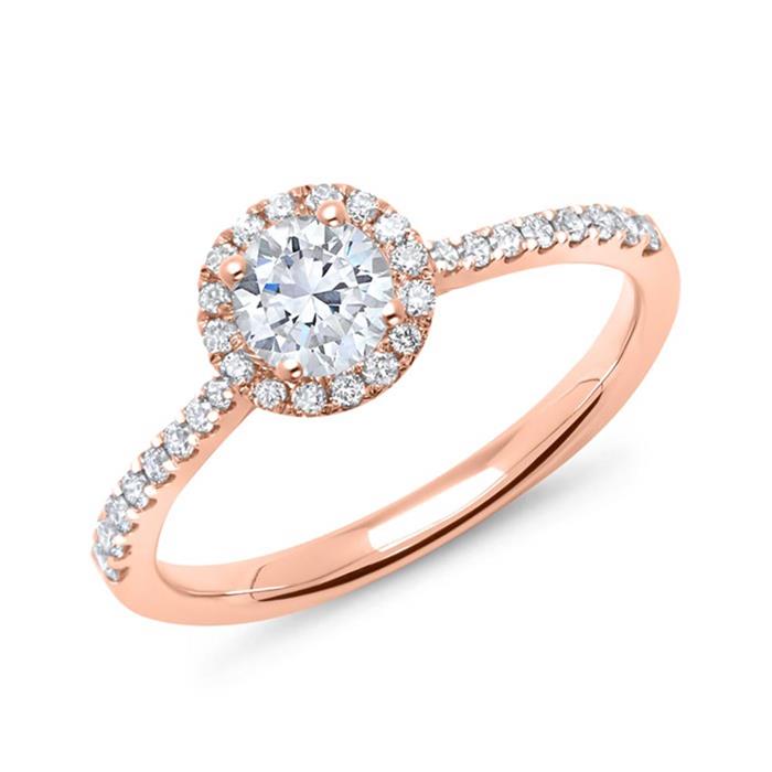 14 quilates anillo halo de oro rosa con diamantes