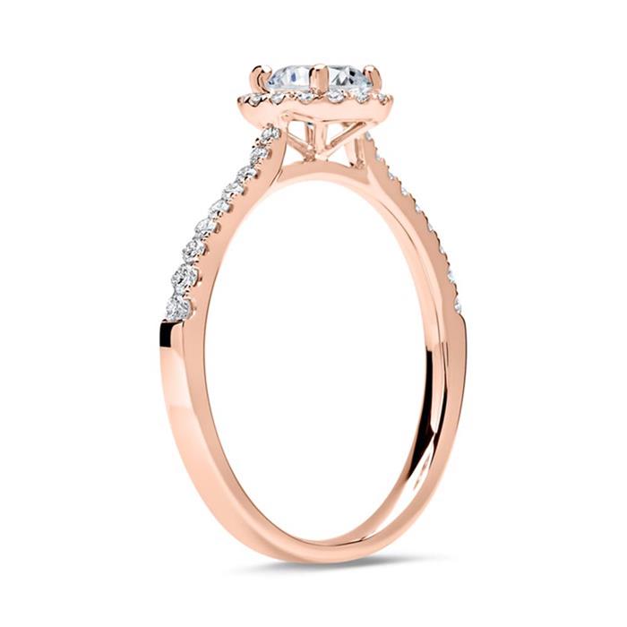 14 karaat roségouden halo ring met Diamanten