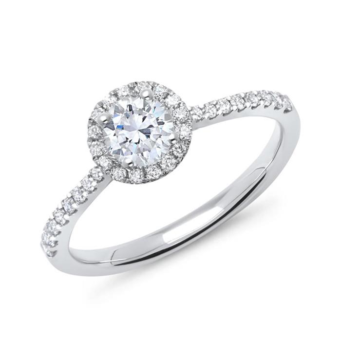 14ct white gold halo ring with diamonds