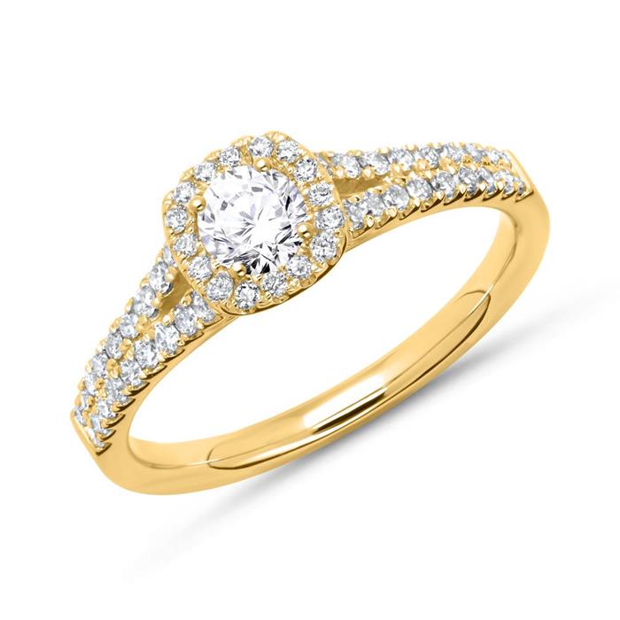 Halo ring 14ct gold with diamonds