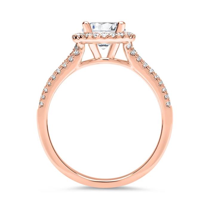 585er Roségold Halo Ring mit Brillanten