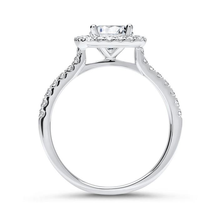 Halo ring 14ct white gold with diamonds