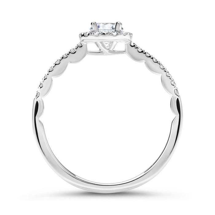 585er Wei&#xDF;gold Halo Ring mit Diamanten