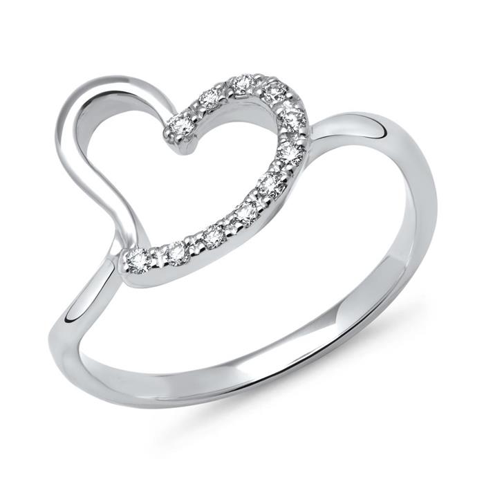 Witgouden ring hartvorm Diamant 0.088 ct.