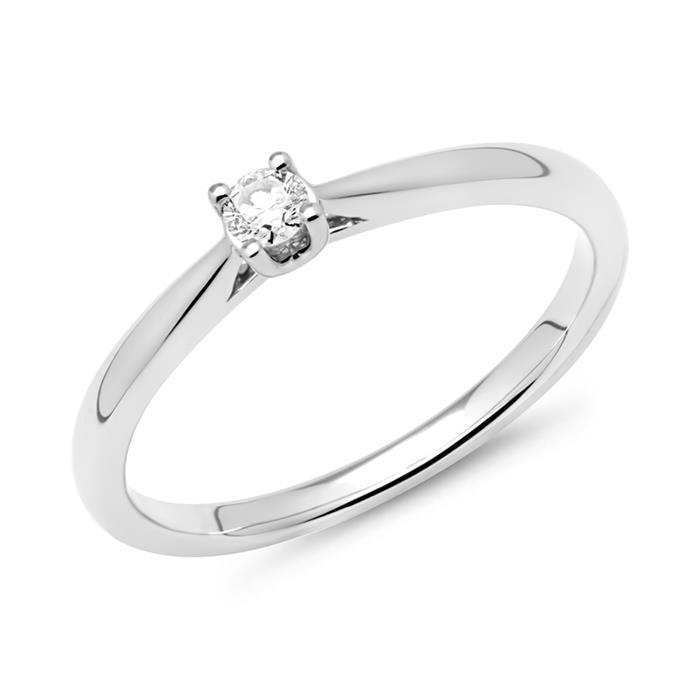 14 quilates anillo solitario de oro blanco con diamante 0,10 ct.