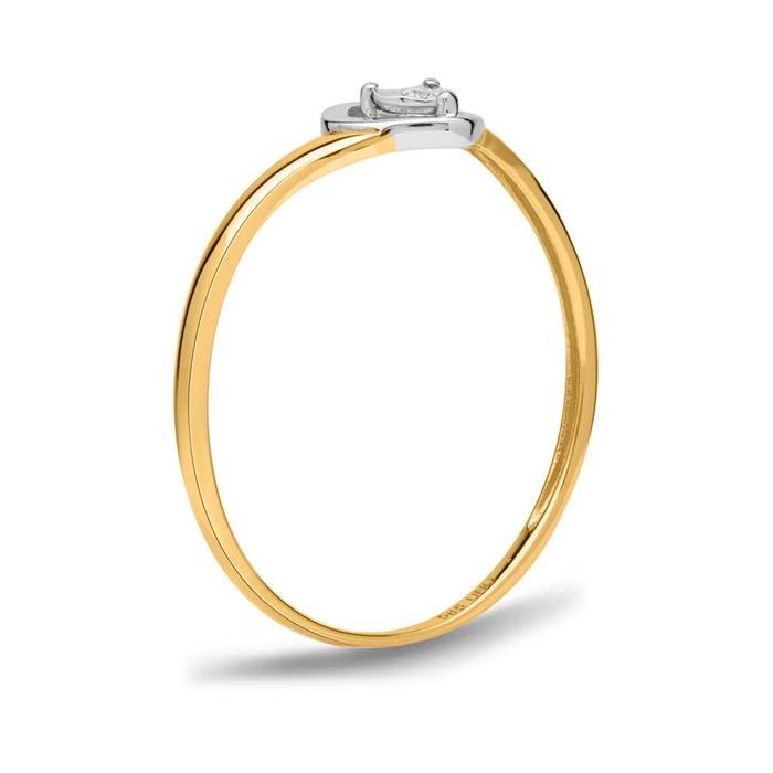 14ct yellow gold ring heart shape diamond 0,013ct