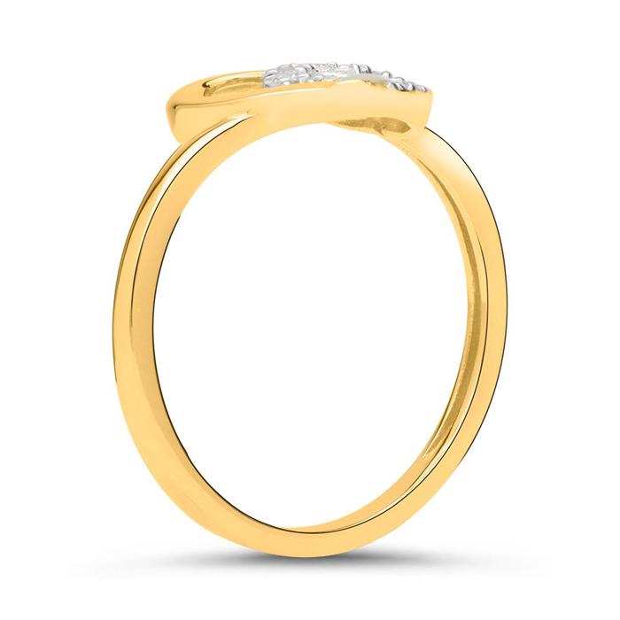 Heart ring 14ct yellow gold 4 diamonds 0,0208ct