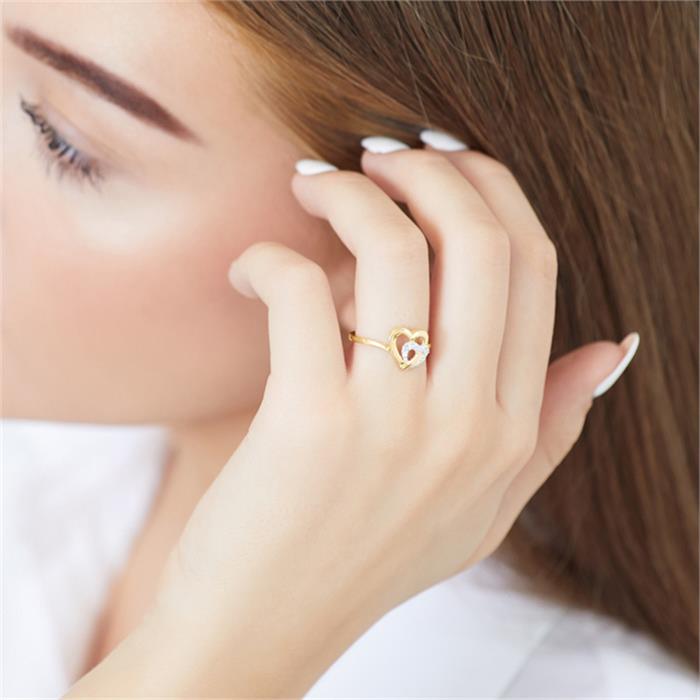 14 karaat geelgouden hart ring 4 Diamanten 0.0208 ct.