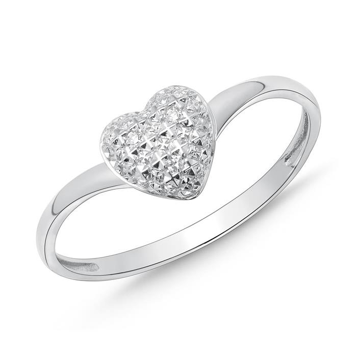 14ct white gold ring heart 3 diamonds 0,015ct