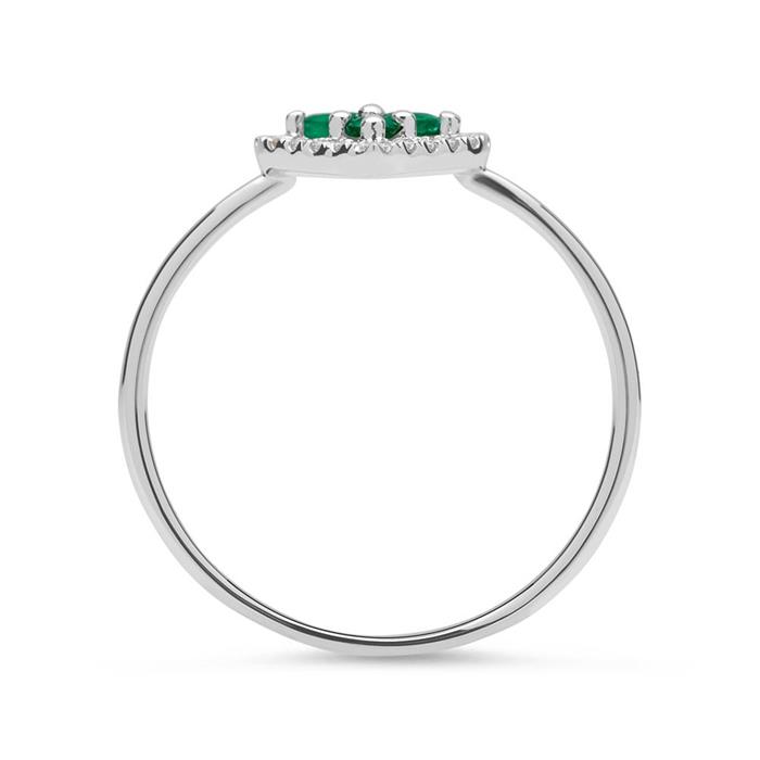 Ring white gold emeralds diamonds 0,09ct