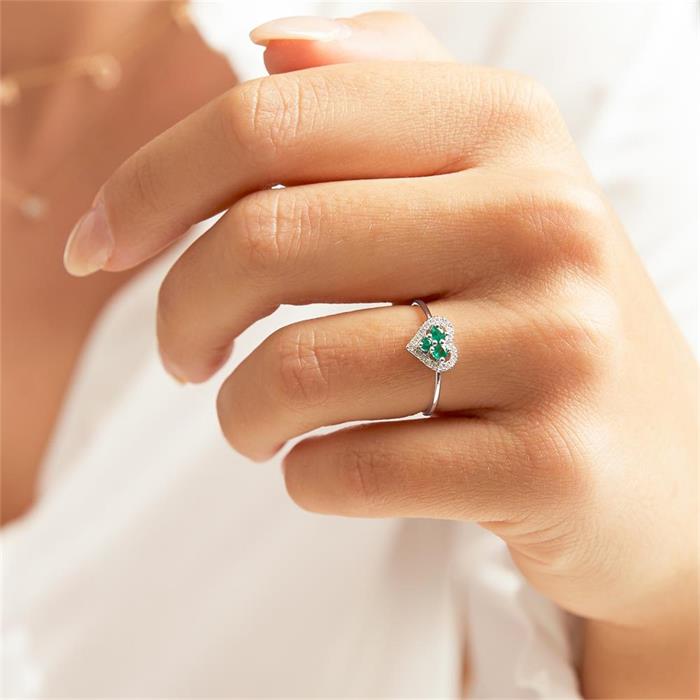 Ring white gold emeralds diamonds 0,09ct