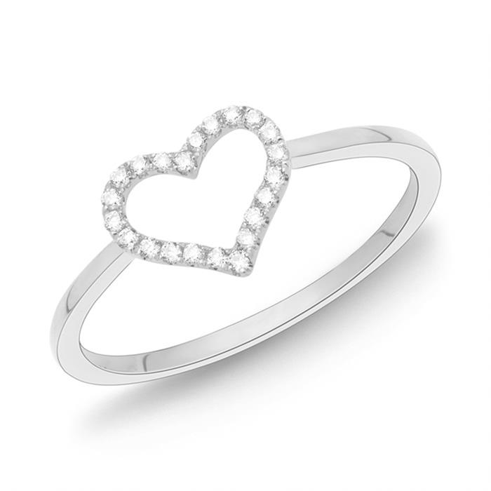18 quilates anillo de oro blanco corazón 22 diamantes 0,11 ct.
