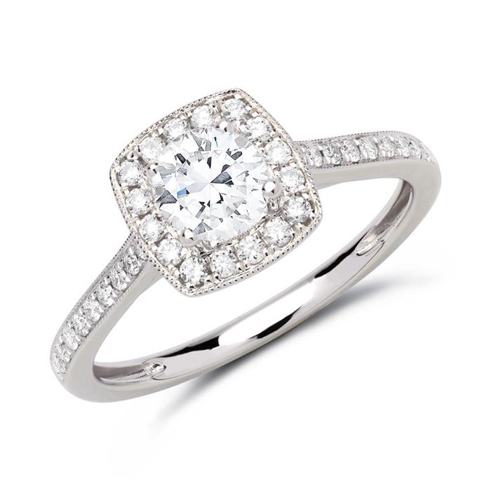 Halo ring 14ct white gold with diamonds