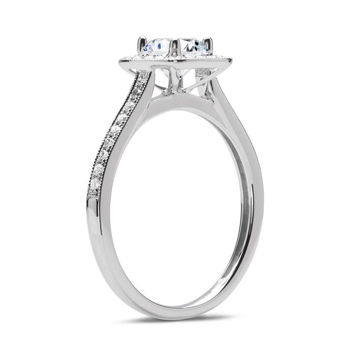 Halo ring 18ct white gold with diamonds