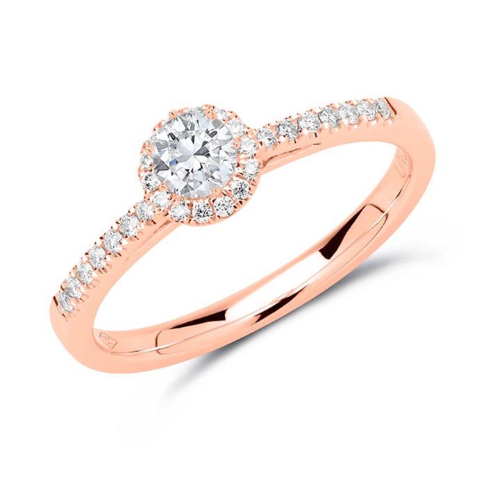 14 Karaat Ros&#xE9;gouden Halo Ring Met Diamanten Dr0288-14Kr