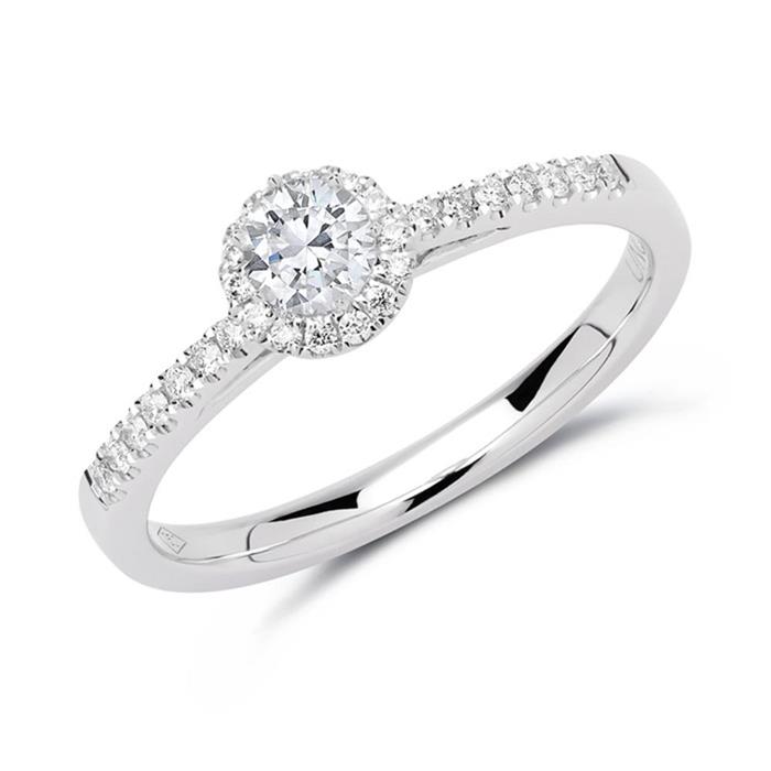 750er Weißgold Halo-Ring mit Diamanten