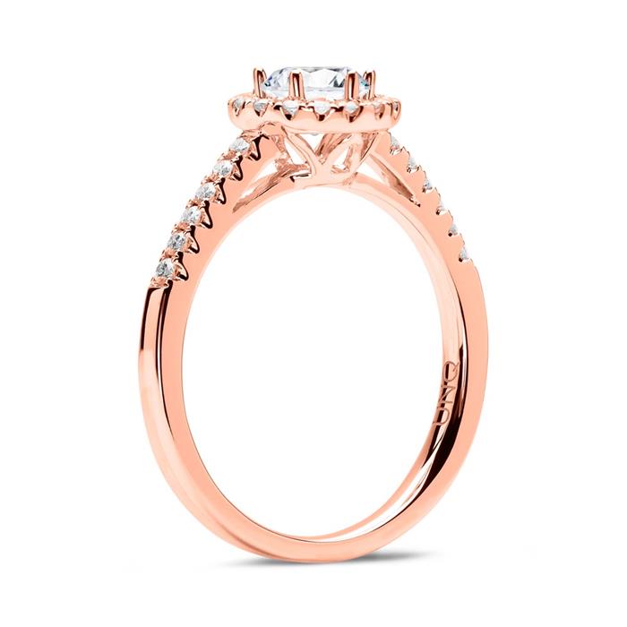 Halo ring 14 karaat roségoud met Diamanten