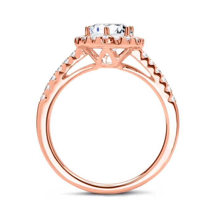 Anillo halo 14 quilates oro rosa con diamantes