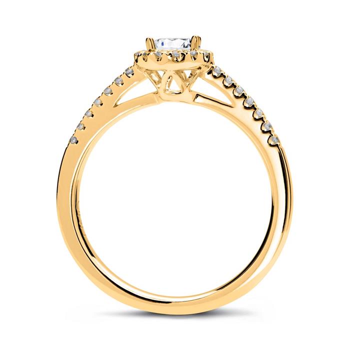 Halo ring 14ct gold with diamonds