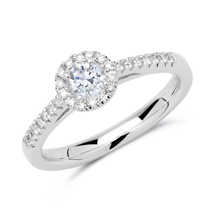 Halo ring 18ct white gold with diamonds